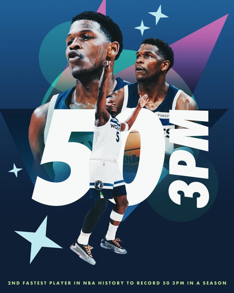 爱德华兹在本赛“季”前9场轰进了50记三分 “NBA”历史第2快！